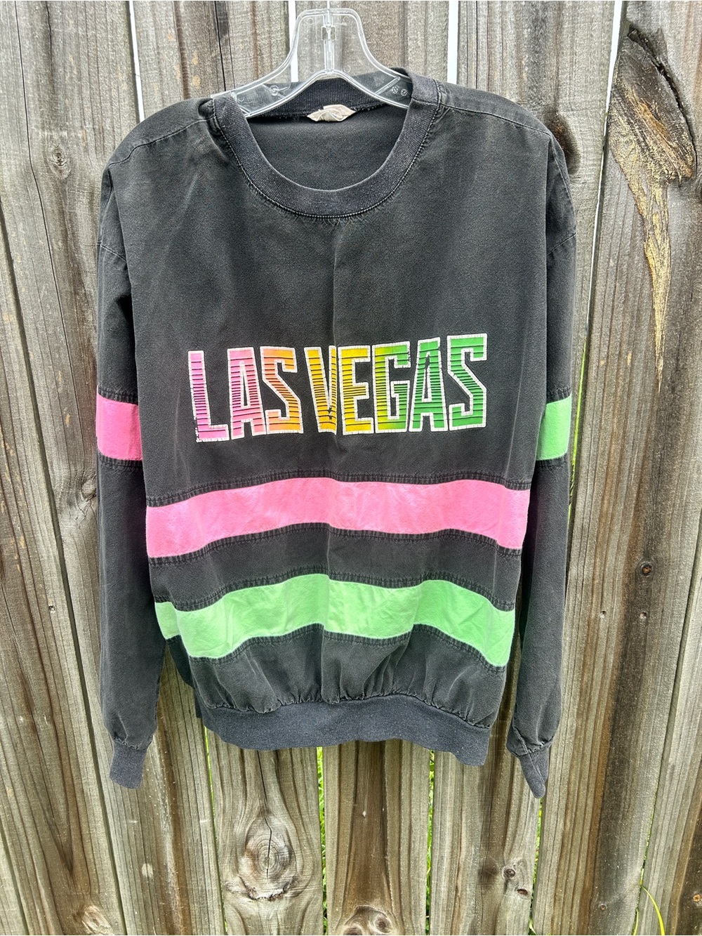 Rainbow Men’s Crewneck Sweatshirt in Black with Pink & Green Accents